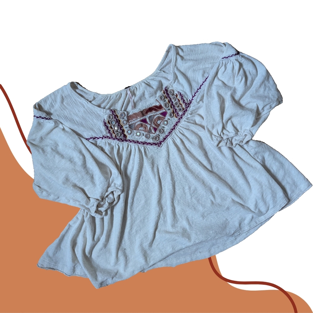Free People Embroidered Peasant Blouse